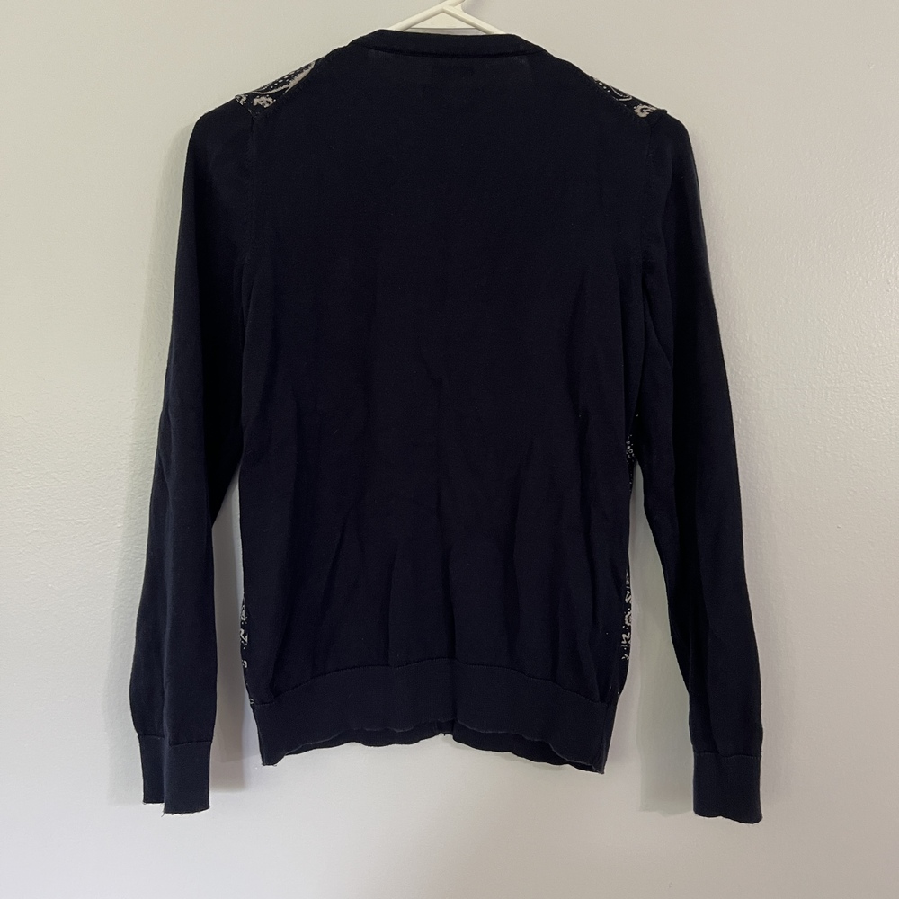 Tommy Hilfiger Sweater Small Petite Navy Paisley Cardigan Button Front Classic - Picture 3 of 3